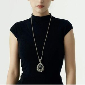 Shining Long Crystal Water Drop Sweater Necklace 31"